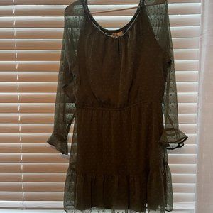 Deep Green Dress - Textured Dots Overlay